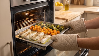 Receta de merluza al horno con calabaza asada, rápida y fácil