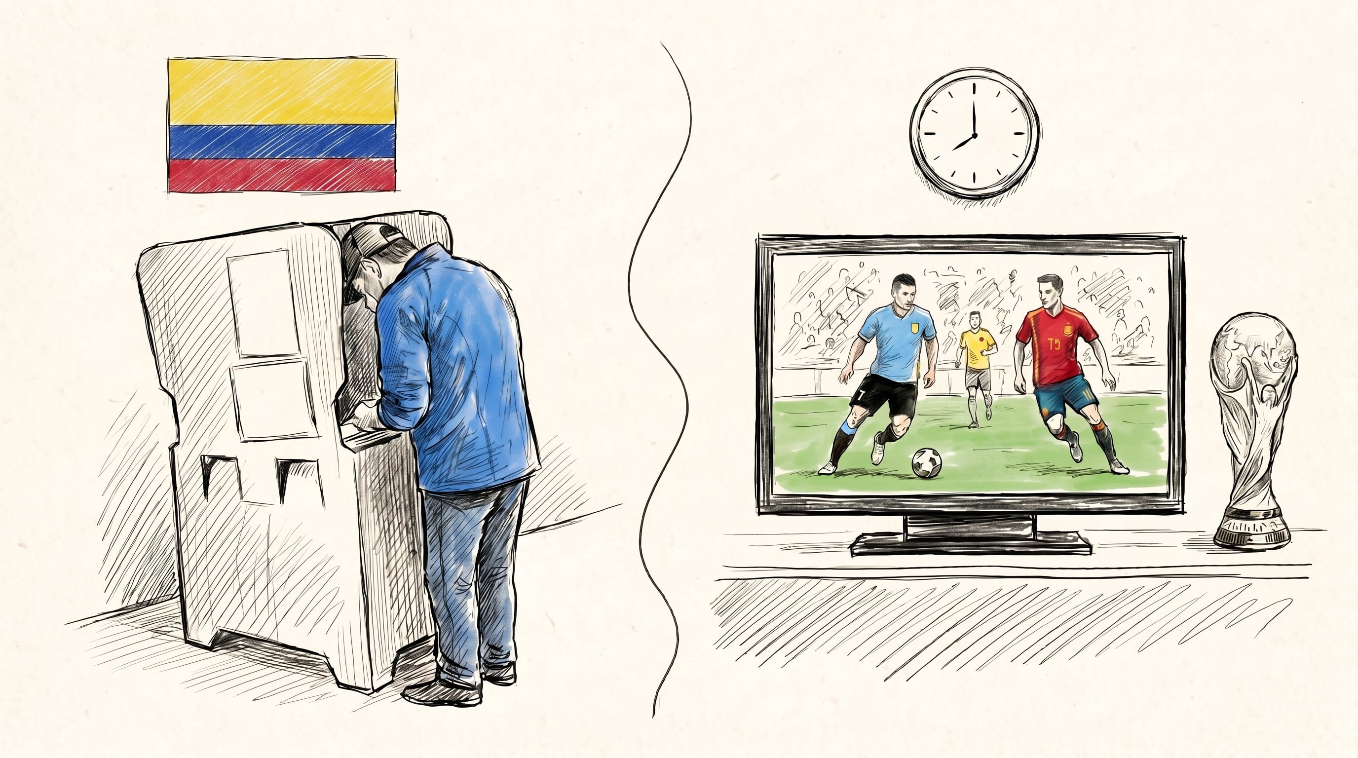 Votar temprano o perderse el Mundial: la segunda vuelta colombiana se cruza con España y Uruguay