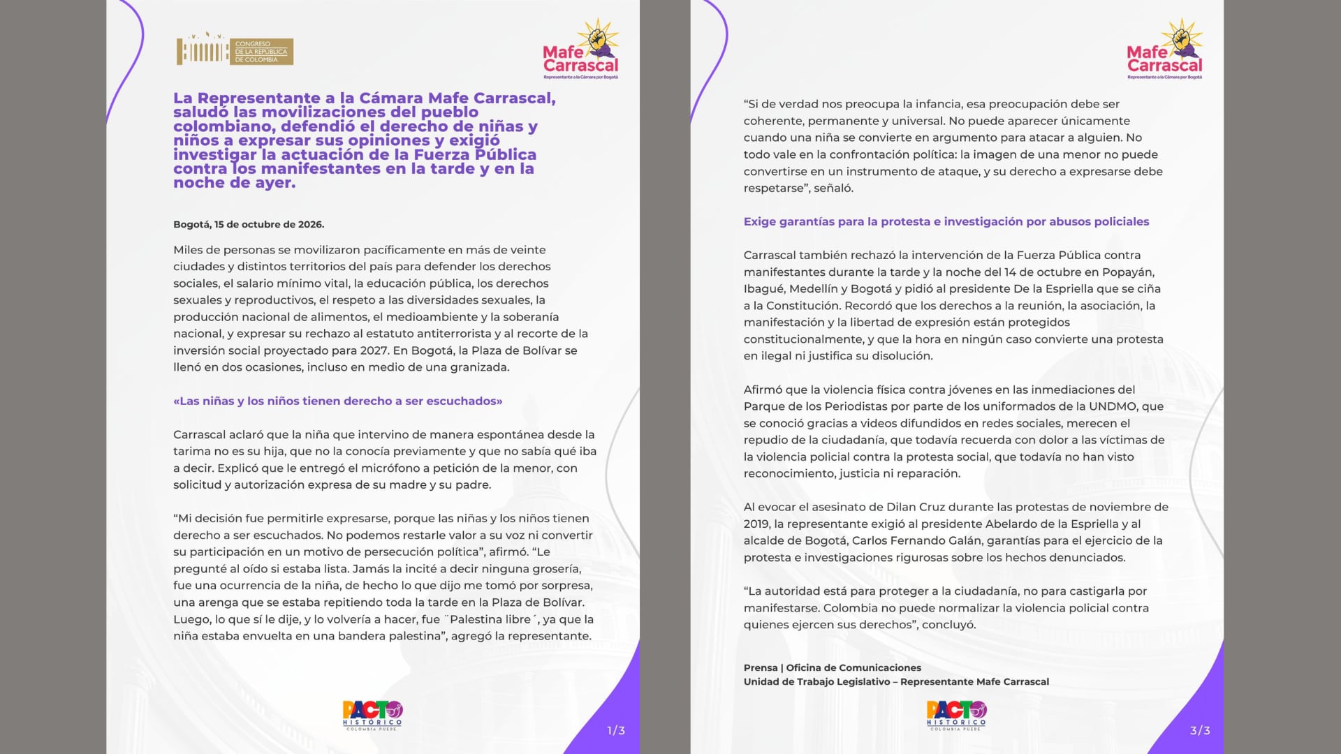 Comunicado completo de Mafe Carrascal sobre la menor que insultó al presidente cuando ella le pasó el micrófono - crédito @MafeCarrascal/X