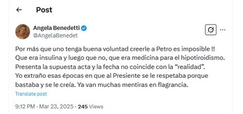 Ángela Benedetti cuestionó al presidente
