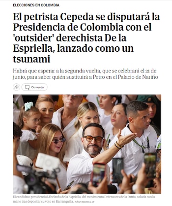 Publicación El Mundo España sobre las Elecciones en Colombia - crédito Elmundo.es
