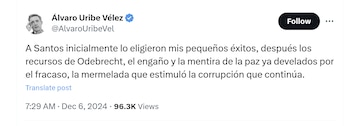 El expresidente Álvaro Uribe Vélez