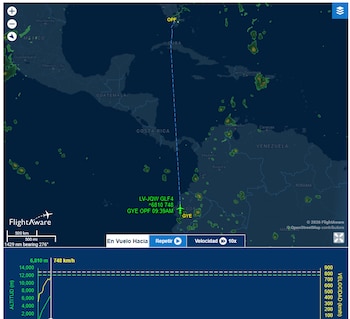 El misterioso avión en el que viaja Flávio Bolsonaro hizo escala en Ecuador tras despegar de Argentina rumbo EEUU (Captura Flightaware)