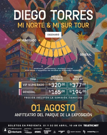 Precios de entradas para el concierto de Diego Torres. (Instagram)