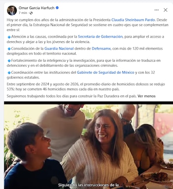 Mensaje del secretario en la red social Facebook. Crédito: Facebook - Omar García Harfuch