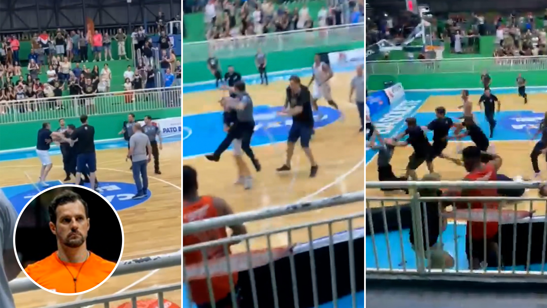Las imágenes de la salvaje agresión a un árbitro en la liga de básquet de Brasil (captura de video)