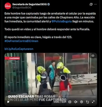 El hecho, ocurrido en la intersección de la calle 58 con carrera 7, movilizó a residentes, comerciantes y vigilantes que ayudaron a frustrar el hurto - crédito @SeguridadBOG / X