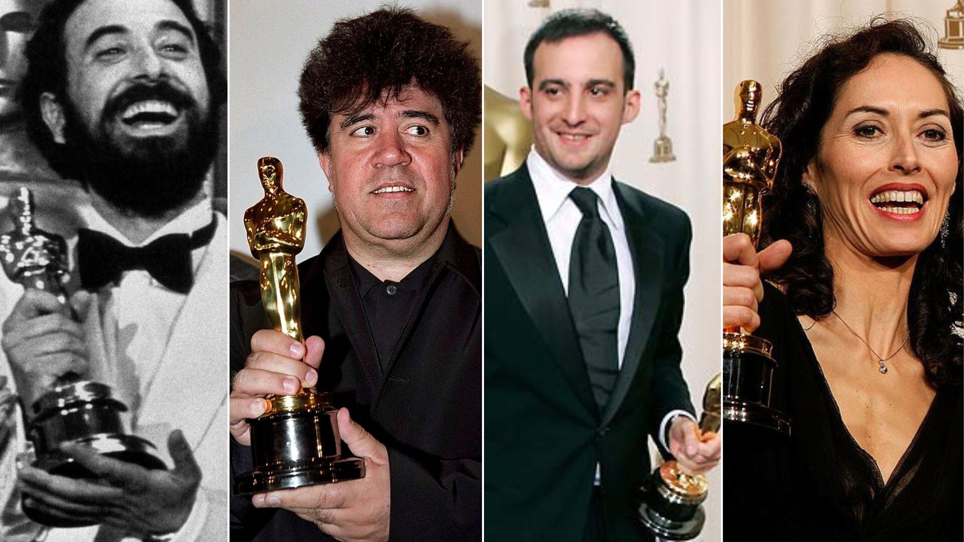 De izquierda a derecha: José Luis Garci, Pedro Almodóvar, Alejandro Amenábar y Pilar Revuelta. (Montaje de Infobae con fotografías de Agencia EFE)