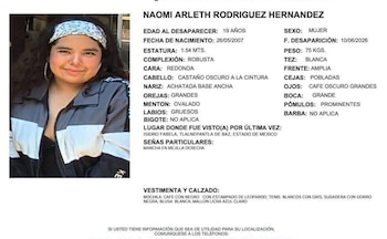 Ficha de búsqueda de Naomi Rodríguez en el municipio de Tlalnepantla (especial)