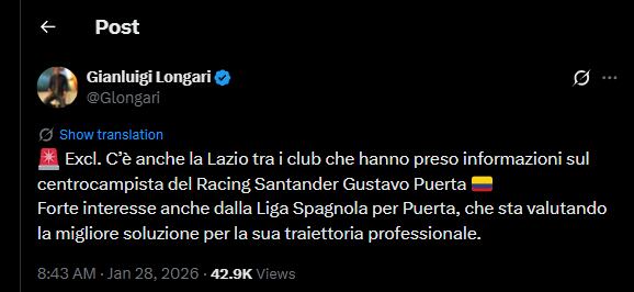 El volante colombiano tendría una nueva experiencia en el fútbol internacional tras su gran rendimiento en la segunda división de España - crédito @Glongari / X