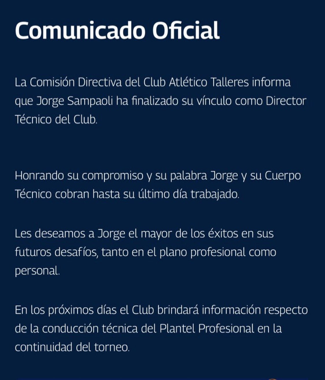 El comunicado oficial de la T