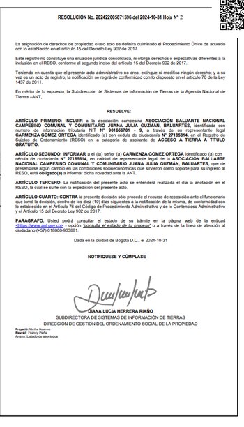 Las familias beneficiadas podrán acceder a créditos y desarrollar proyectos productivos en cultivos de arroz, plátano, yuca y apicultura - crédito ANT