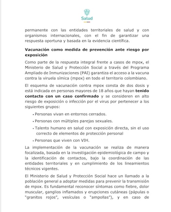 Los síntomas de viruela símica incluyen fiebre, dolor muscular, inflamación de ganglios y erupciones cutáneas; autoridades insisten en la detección temprana y el aislamiento - crédito Ministerio de Salud