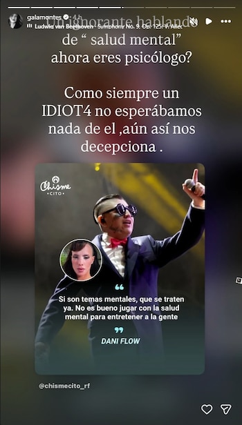 Respuesta de Gala Montes a Dani Flow (Instagram/galamontes)