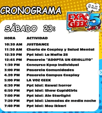 Programación ExpoGeek 2026, sábado 23 de mayo