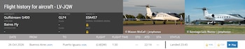 El vuelo llegó a Puerto Iguazú procedente de Buenos Aires (FlightRadar)