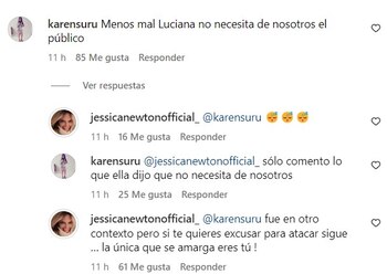 Jessica Newton defiende a Luciana Fuster de las críticas por declaraciones del 2022, donde afirmaba que no se debía al público.