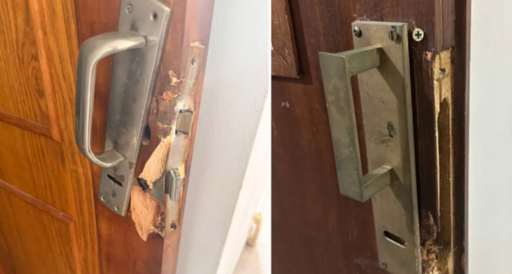 Dos de las puetas violentadas por los delincuentes en el robo ocurrido en el centro de La Plata (0221)