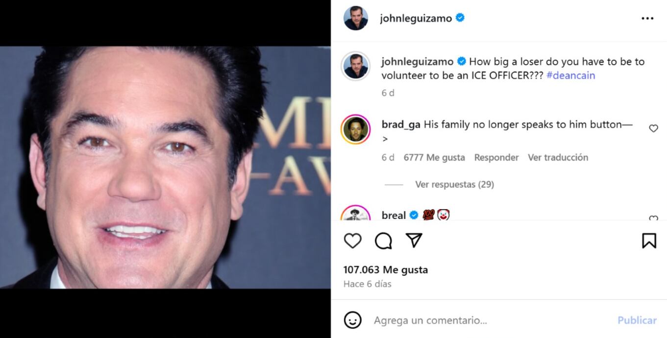El colombiano criticó a Cain por unirse a las patrullas migratorias en Estados Unidos - crédito @johnleguizamo/ Instagram