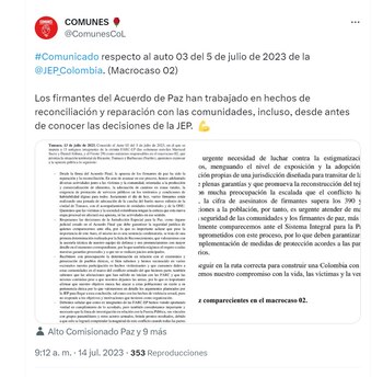 Comunes sobre imputación de la JEP