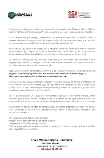 Morena exigió una disculpa por parte del diputado del PT en Tabasco.