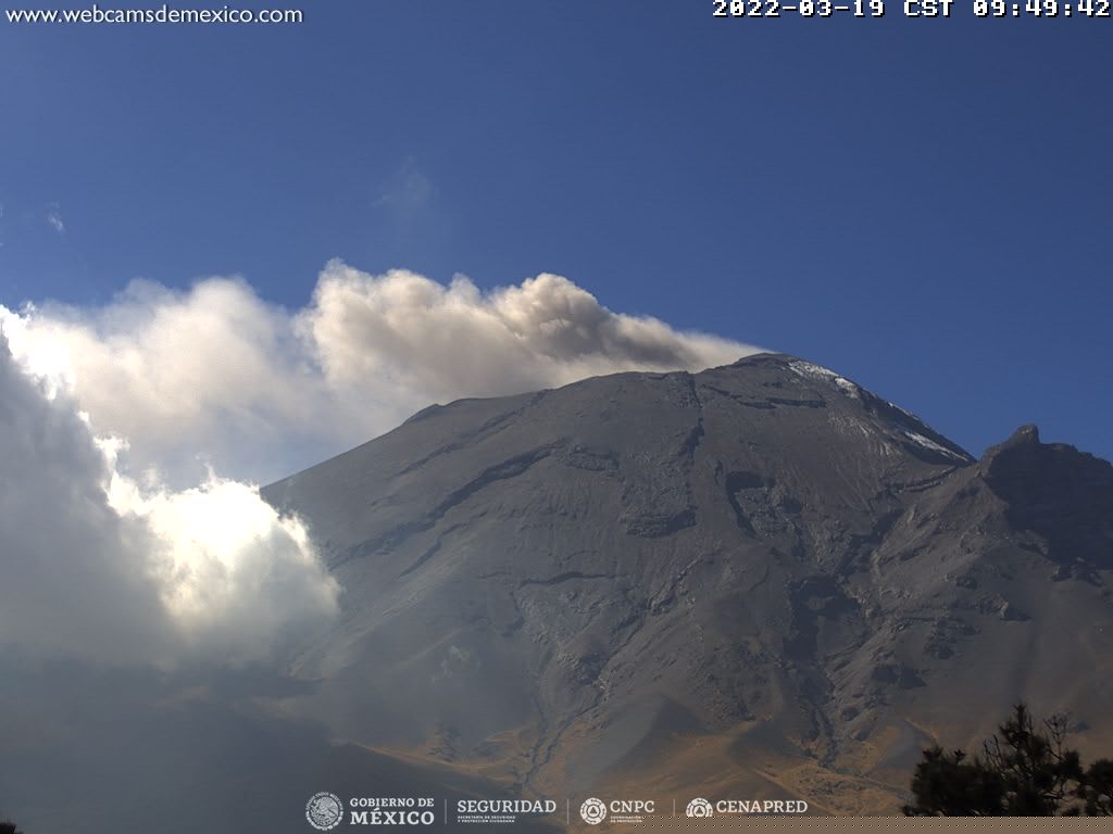 Estado do vulcão Popocatepetl em 19 de março: registrou 12 emissões nas últimas 24 horas