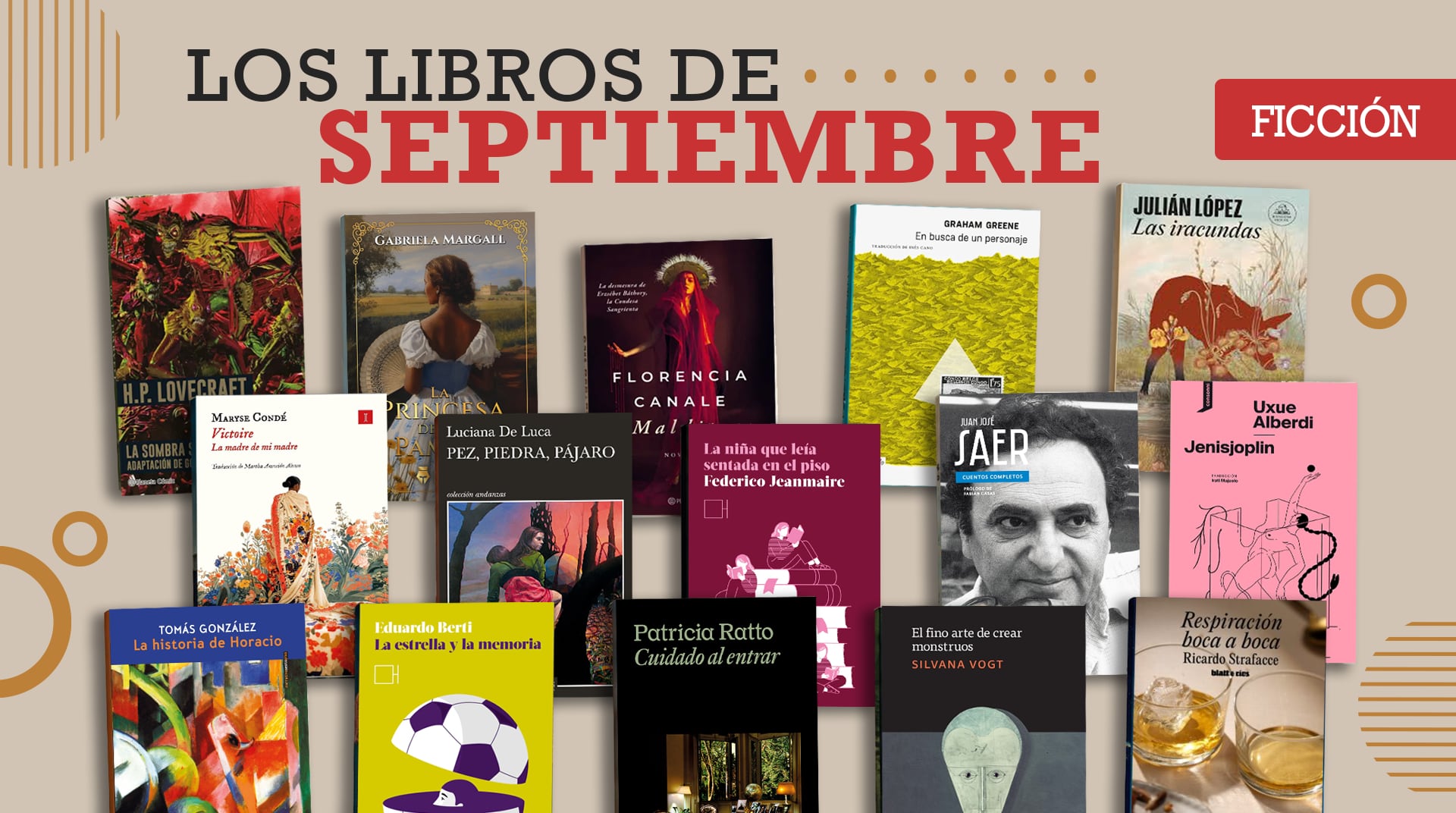 Una selección de portadas de obras literarias compila las novedades y lanzamientos de libros de ficción del mes de septiembre.