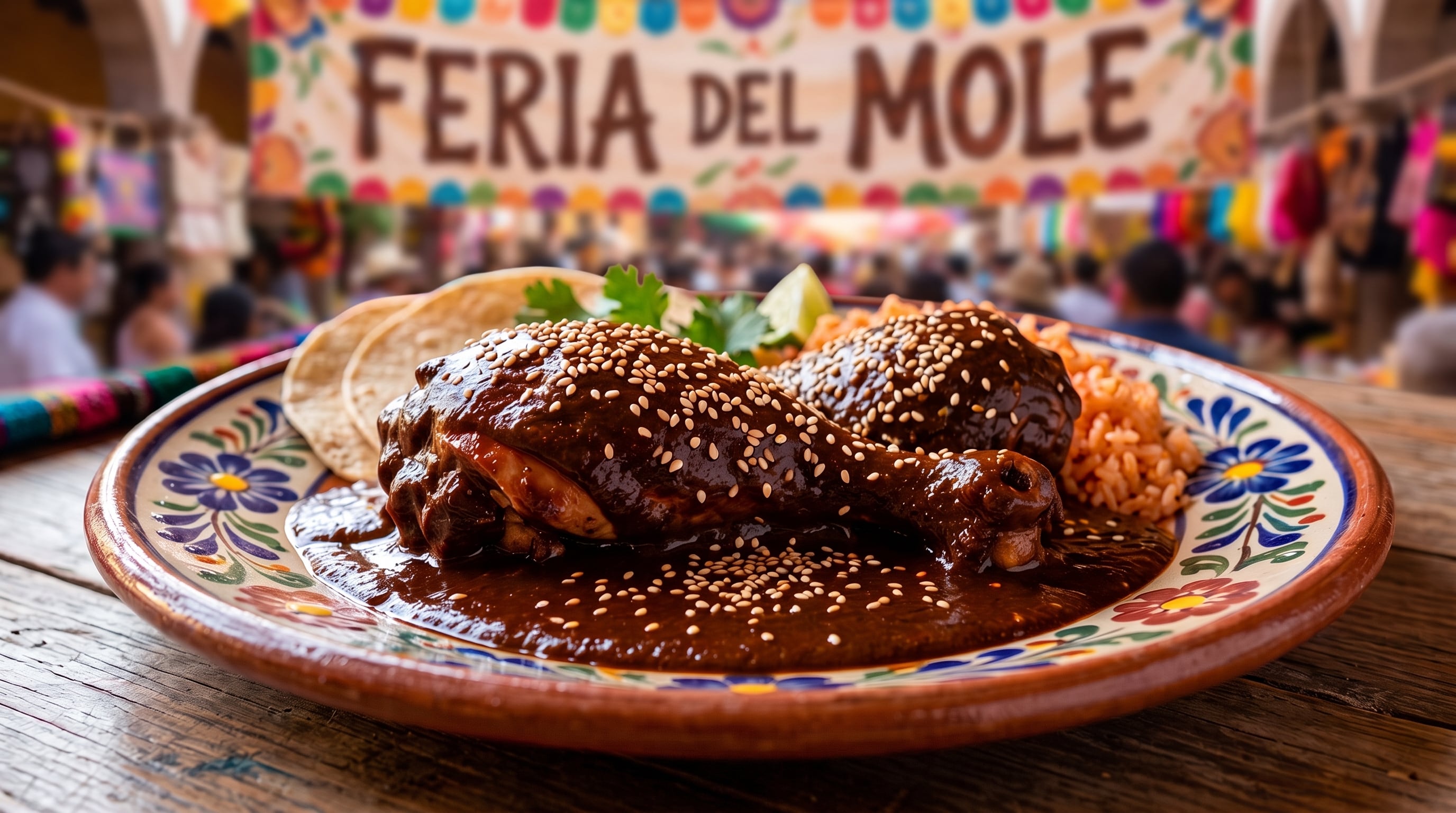 Un plato de mole tradicional preparado con pollo y ajonjolí se presenta en el marco de la Feria del Mole. (Imagen Ilustrativa Infobae)