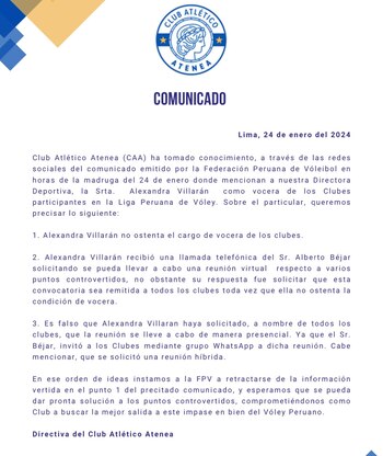 Comunicado del Club Atlético Atenea