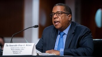 Brian A. Nichols, Assistant Secretary of State for Western Hemisphere Affairs appears before a Senate Committee on Foreign Relations hearing to examine reinvigorating U.S.-Colombia relations in the Dirksen Senate Office Building in Washington, DC, USA, Wednesday, February 16, 2022. Photo by Rod Lamkey/CNP/ABACAPRESS.COM