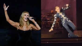 El momento en que Celine Dion se cayó durante un concierto en Francia