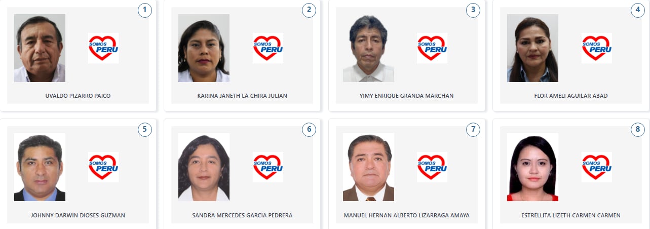 Los candidatos de Somos Perú a la Cámara de Diputados por la región Piura. (Voto Informado - JNE)