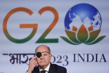 El canciller alemán, Olaf Scholz, asiste a una rueda de prensa, el día de la cumbre del G20, en Nueva Delhi, India, 9 de septiembre de 2023. REUTERS/Anushree Fadnavis