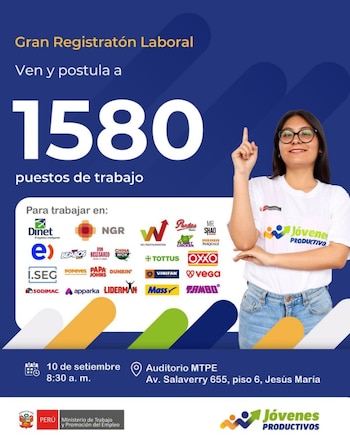 La oferta incluye empleos en seguridad, comercio, producción, gastronomía, logística y ventas, por lo que existen perfiles laborales diversos para los postulantes - Créditos: MTPE.