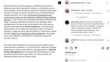 Comunicado de Suerte Campeón. |