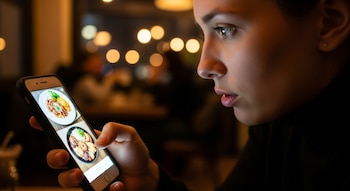 Una mujer observa imágenes de