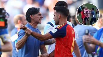 Video: el golpe del Ratón Ayala a Dani Olmo en medio de la pelea entre los planteles de Argentina y España
