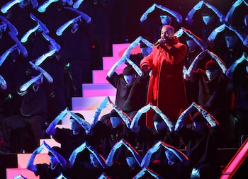 J Balvin performs the song "In Da Getto" during the 64th Annual Grammy Awards show in Las Vegas, Nevada, U.S. April 3, 2022. REUTERS/Mario Anzuoni