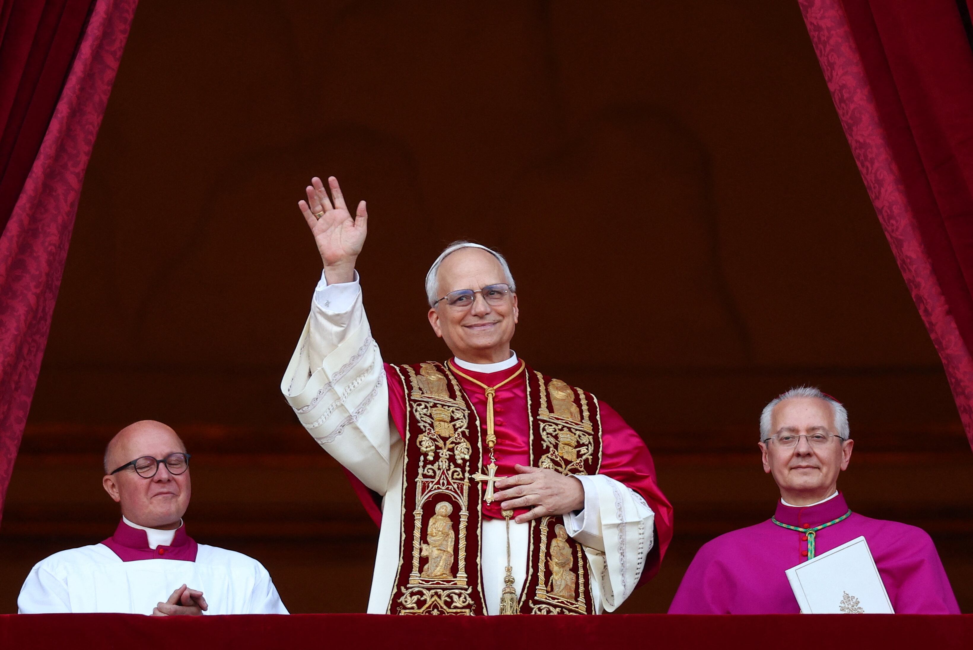 Newly elected Pope Leo XIV, Cardinal Robert Prevost of the United States appears on the balcony of St. Peter