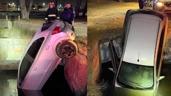 Neuquén: manejaba borracho en medio de una helada, perdió el control del auto y cayó en un pozo