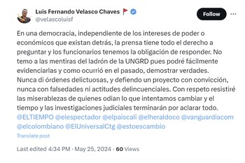 Luis Fernando Velasco se defendió