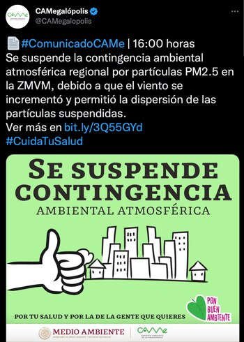 Se suspendió Fase I de la Contingencia Ambiental en el Valle de México