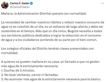 Publicación del alcalde Carlos Fernando Galán
