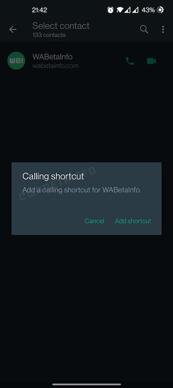 WhatsApp desarrolla un atajo personalizado para realizar llamadas a contactos por medio de la aplicación. (WABetaInfo)