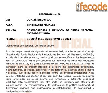 Fecode convocó junta extraordinaria para analizar la situación de atención en salud de los maestros