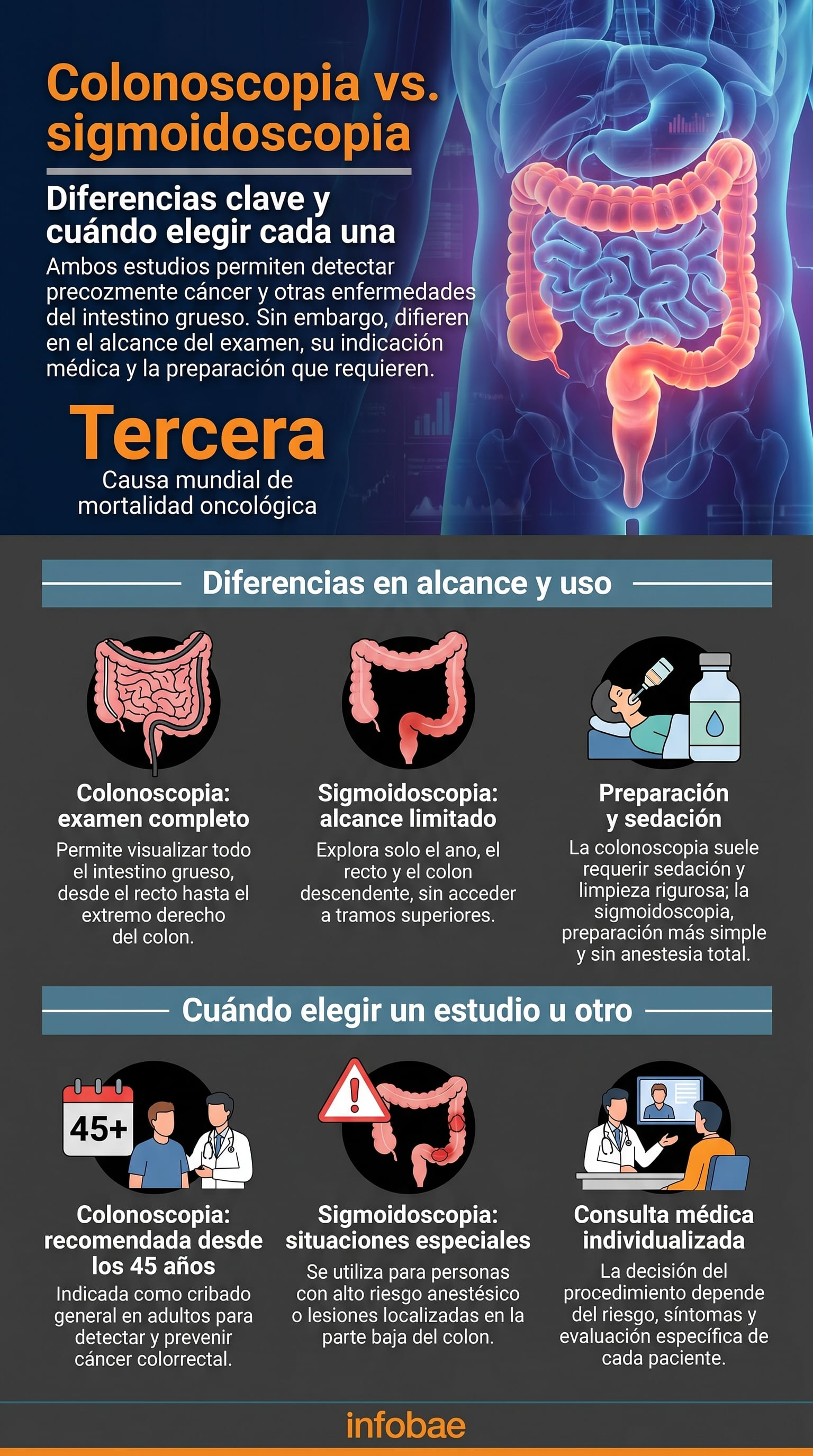 Ambos procedimientos usan endoscopía para observar el intestino grueso y permiten tomar biopsias o extirpar pólipos (Imagen Ilustrativa Infobae)