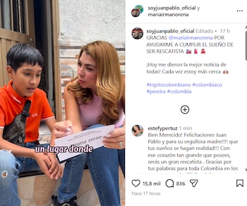 Noreña compartió el video con el anuncio para Sánchez Espinel el lunes 24 de agosto de 2026 - créditos @soyjuanpablo_oficial/IG | @mariairmanorena/IG