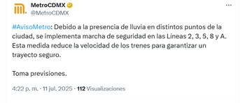 Metro reporta marcha lenta en