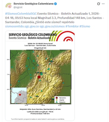 El segundo evento se registró a las 5:53 a. m. del sábado 18 de abril - crédito @sgcol/X
