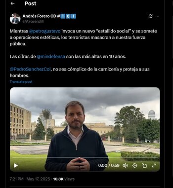 Andrés Forero arremetió en contra